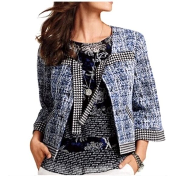 Cabi Women's Reina 21 Club Jacket Wide Sleeve Blue, Black Crop Blazer - Small - Picture 1 of 13